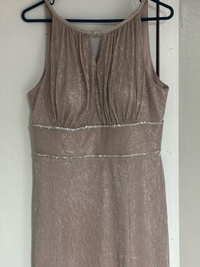 Oleg Cassini Shimmery Champagne Evening Gown w:Rhinestone Waist prom, bridesmaid